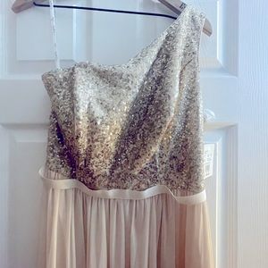 Sequin and Mesh One-Shoulder Formal Dress